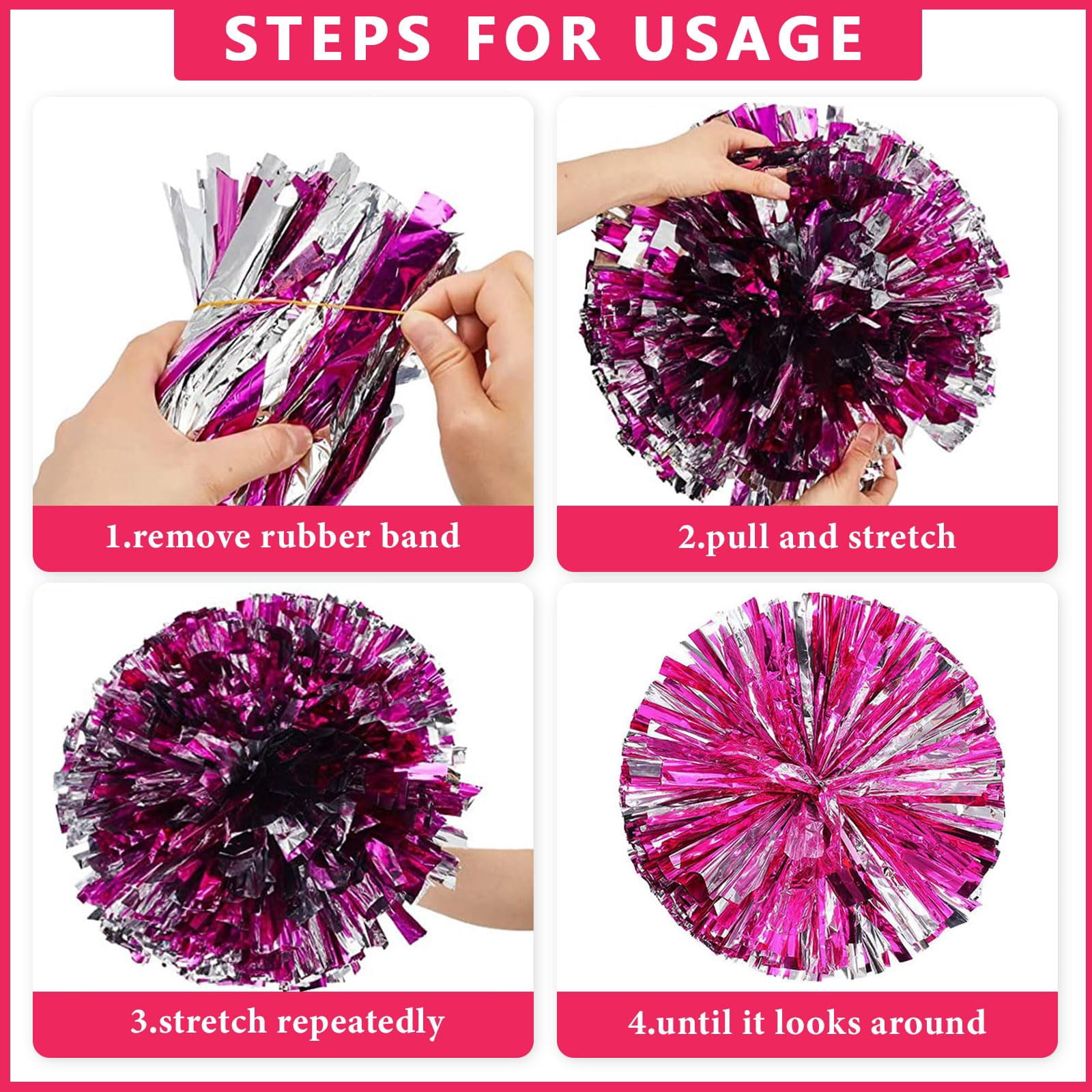Cheerleading Pom Poms 14 Pcs, with Four Finger Handle Cheerleading Handheld Squad Pompoms for Sports Team Cheer Spirit Games Dance Party Adults