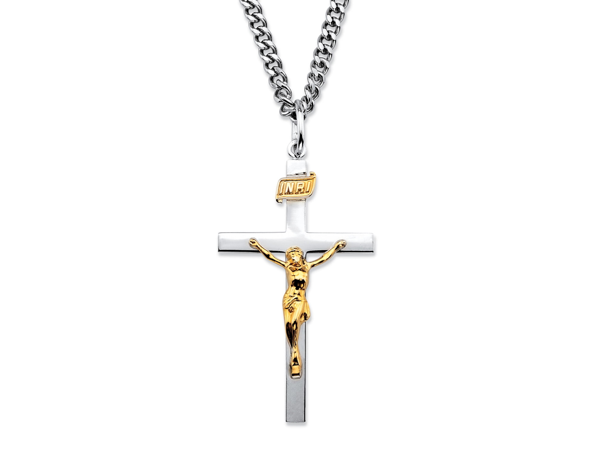 Chain Details about   Pure Yellow Gold Sterling Silver Pave Holy Jesus Cross Pendant Charm 2'' 