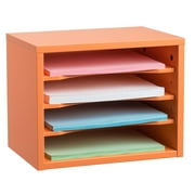 AdirOffice Wood Desk Organizer Workspace Organizers - Removable Shelves - Curved Edges - 11x14x9.8" (Orange)