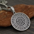 thumbnail image 4 of HOOUN Men's Norse Viking Rune Compass Pendant Punk Biker Necklace Braided Chain 24"-Bronze, 4 of 6