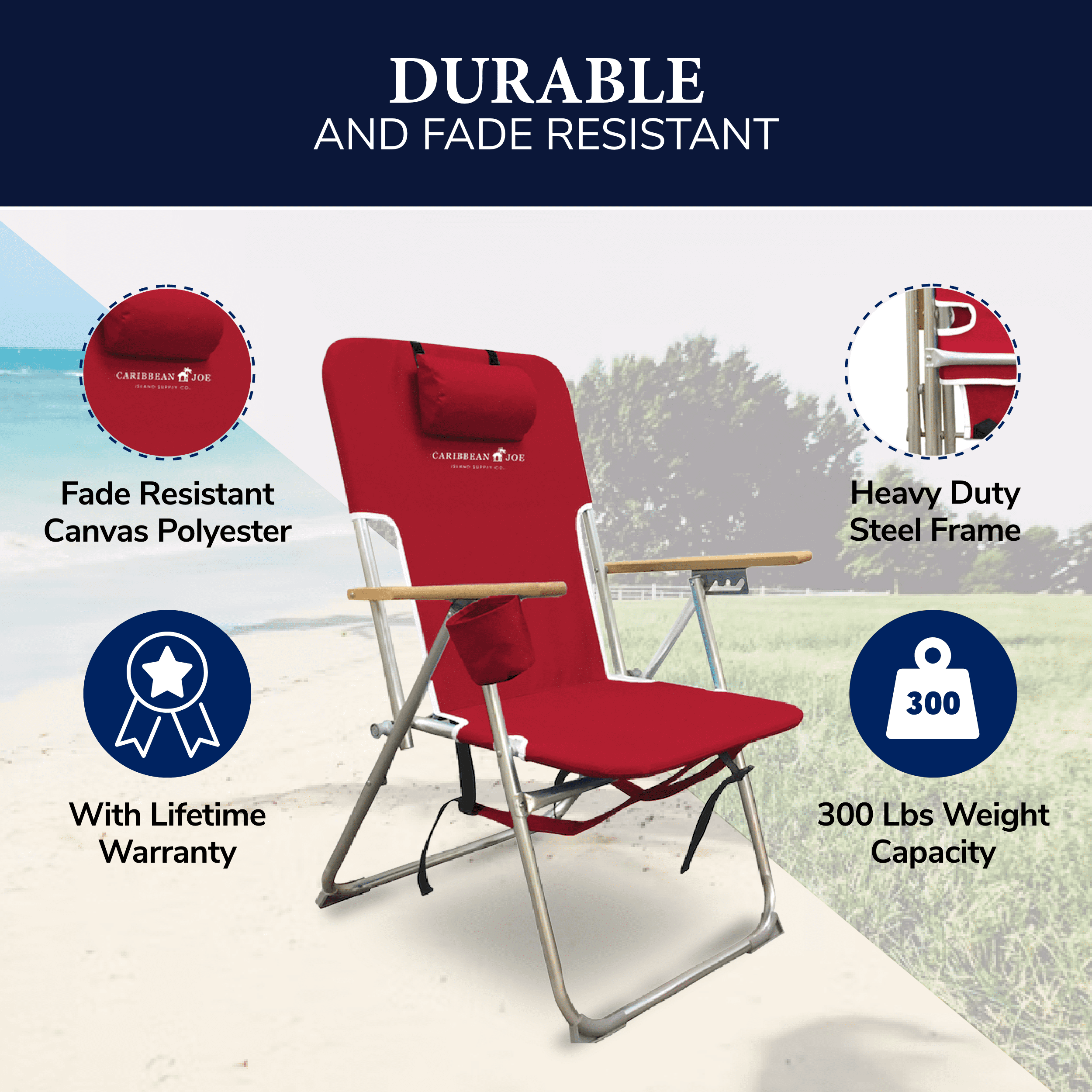 Caribbean Joe 4 Position Folding Beach Chair 300lb Capacity Backpack Straps Walmart