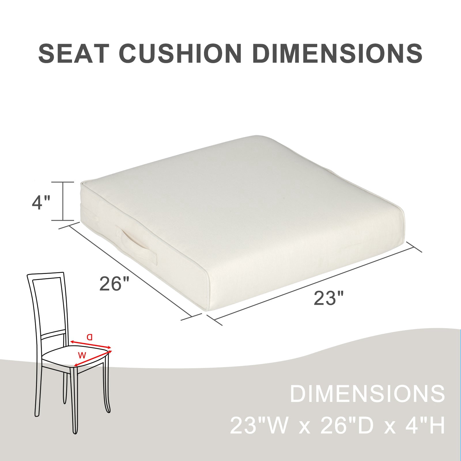 Aoodor Patio Chair Cushions Set of 2, 23 x 26 x 4 Inch Water Resistant Outdoor Seat Cushions with Handle and Ties, Square Corner Cushions for Patio Furniture Garden Lawn, Ivory
