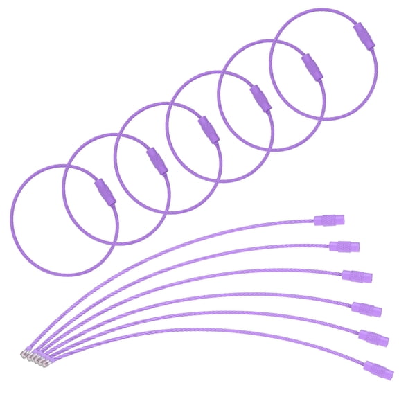 Uxcell 100 Pcs Wire Keychain Cable, 6 Inch Luggage Bag Tag Loops, Purple, Durable Design