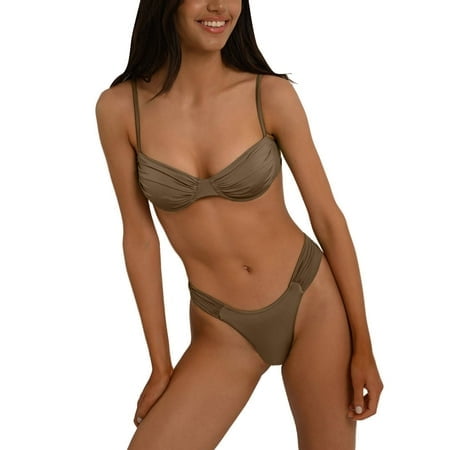FhsagQ Women Swimsuit Sets Plus Size Split Bikini Women Gather Sling Backless Solid Split Swimsuit Swimsuit Sets for Women Crotchless and Boobless Swimsuit Sets for Women Crotchless Coffee L