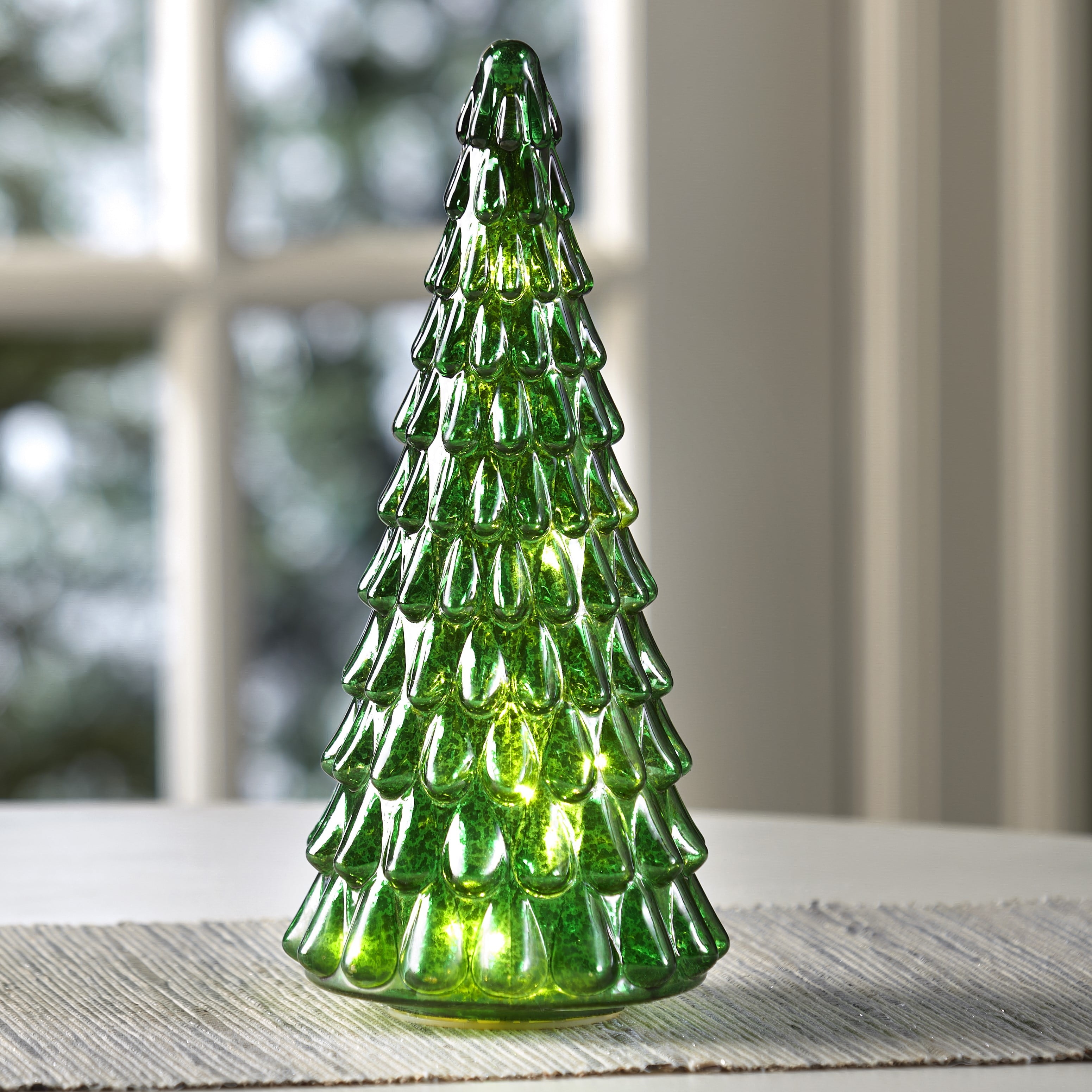 Lighted Glass Christmas Tree for Tabletops, Shelves, Mantles Walmart