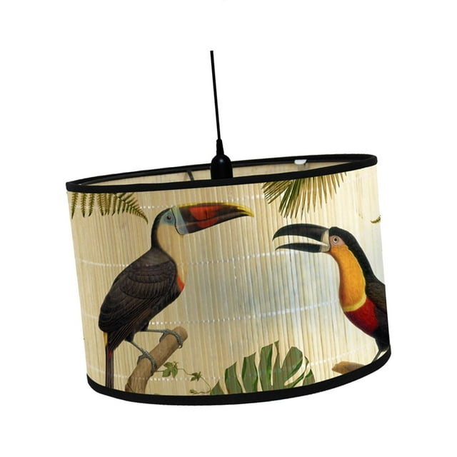 Pantalla de lámpara con estampado de tambor Retro Folk 11.8 " x 11.8" Inferior x 8 "Alto E27 Pantalla de bambú Solo pantalla de tambor impresa Estilo C