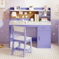 thumbnail image 2 of Costway Kids Study Desk and Chair Set Wooden Children Writing Table with Shelves & Drawer Purple, 2 of 10