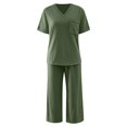 thumbnail image 4 of GILIGEGE Two Piece Sets for Women Summer 2 Piece Sets for Women Casual Summer Travel Vacation Outfits Short Sleeve Wide Leg Crop Pants Sets Green Xl, 4 of 4