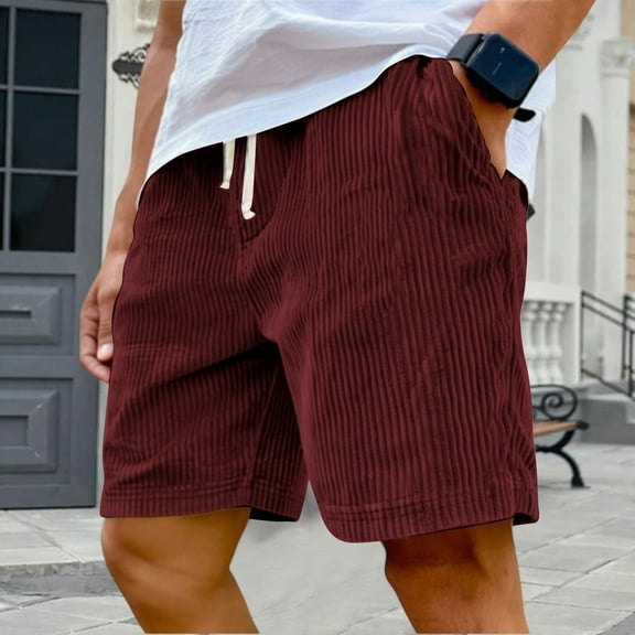 Homozy Mens Corduroy Shorts Elastic Waist Drawstring Shorts Lightweight Summer Stretch Beach Short with Pockets