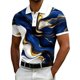thumbnail image 4 of Ceisia Men's Slim Fit Short Sleeve Gold Marble Gradient Print Turndown Collar Shirt with Contrast Trim Blue L Gifts, 4 of 5