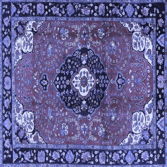 Ahgly Company Indoor Square Medallion Blue Traditional Area Rugs, 5' Square