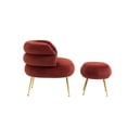 thumbnail image 5 of Velvet Accent Chair with Ottoman, Modern Upholstered Lounge Chair with Footrest and Metal Legs, Comfy Tufted Single Leisure Chairs with Curved Back for Living Room, Bedroom, Office, Wine Red, 5 of 8