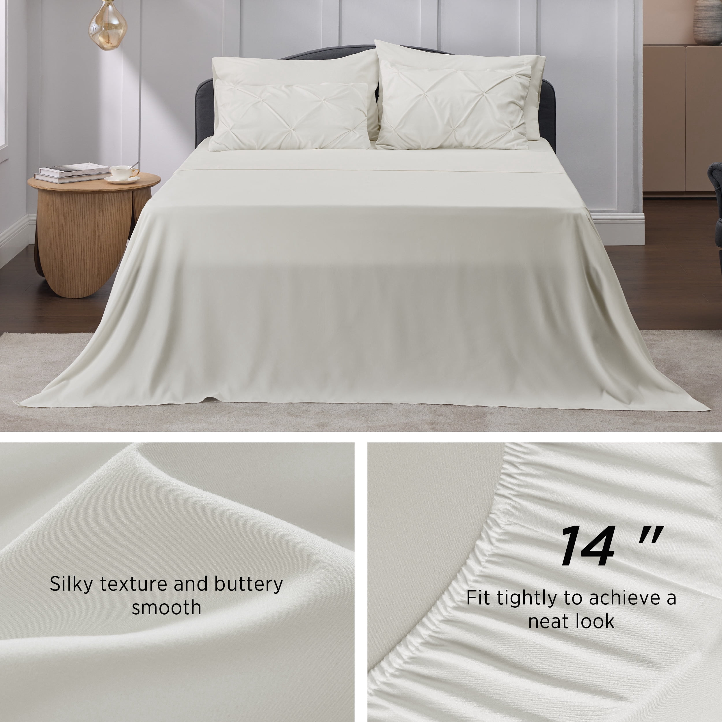 U by Bedsure Queen Comforter Set - 7 Pieces White Comforters , Pintuck Bedding Sets for All Season, with Flat Sheet and Fitted Sheet, Pillowcases & Shams