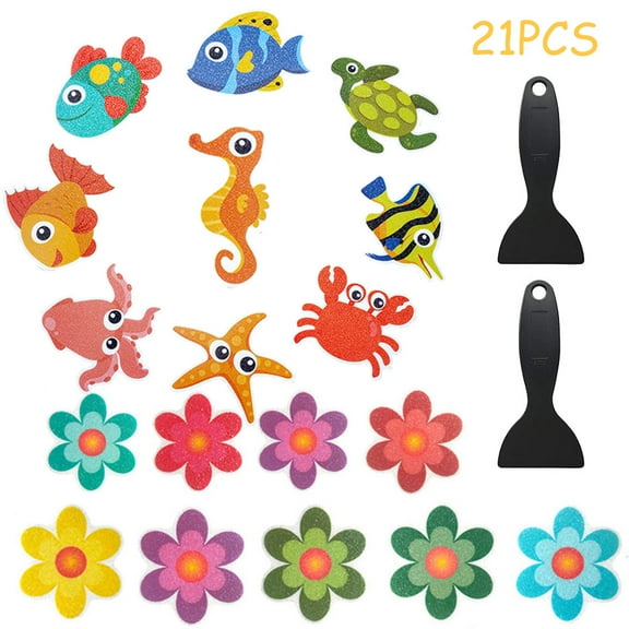 EIMELI 21 Pcs Bathtub Stickers Non-Slip, Cartoon Marine Life Bath Tub Stickers, Safety Shower Treads Adhesive Bright Flowers Appliques with Premium Scraper