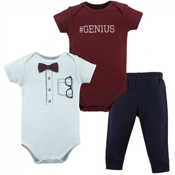 Little Treasure Baby Boy Cotton Bodysuit and Pant Set, Glasses, 0-3 Months
