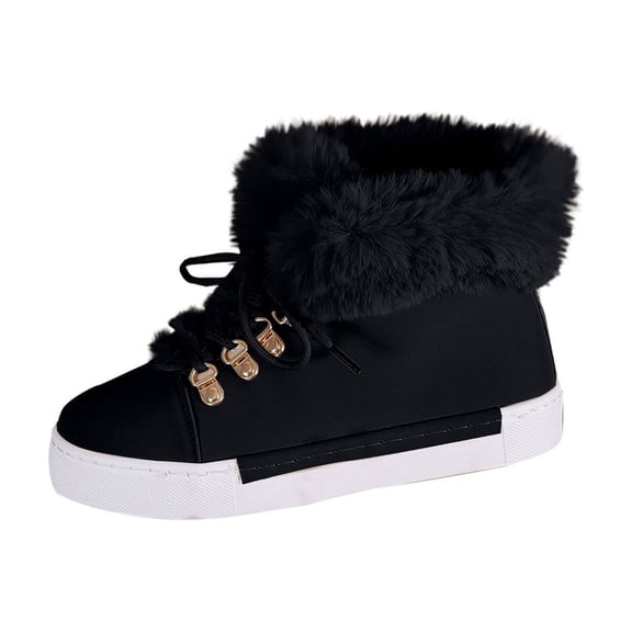 Xfvqtps Womens Lace up Ankle Boots with Faux Cuff for Winter Warmth and Traction Black