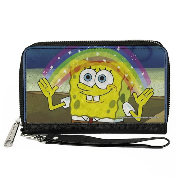 Nickelodeon Wallet, Zip Around, SpongeBob SquarePants Imagination Smiling Rainbow Pose, Vegan Leather