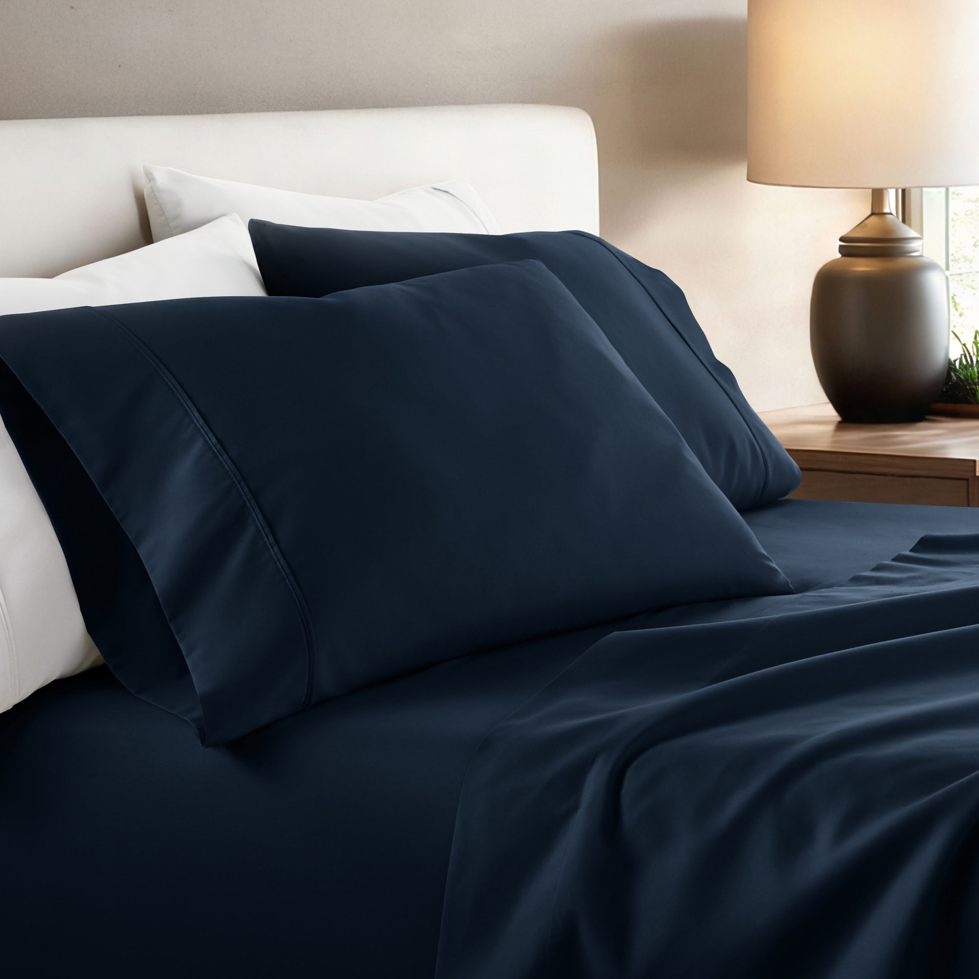 Noble Linens 2 Piece Pillow Case Set, Navy, Standard/Queen