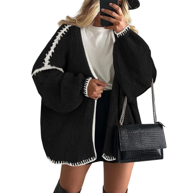Suéter PRETTYGARDEN Otoño 2025 Manga Farol Negro M