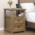 thumbnail image 4 of FAGAGA Set of 2 End Table with Charging Station for Living Room,Wooden Nightstand for Bedroom,Light Brown, 4 of 10