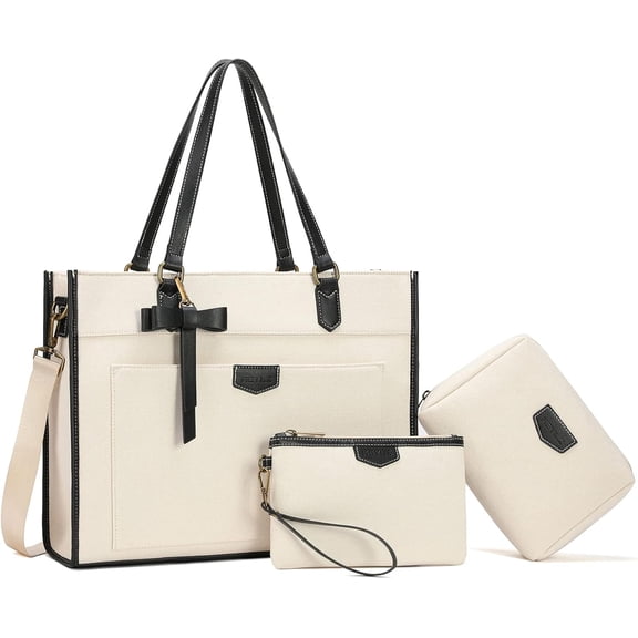 3 count Laptop Bag for Women,15.6 Inch Canvas Tote Bag Work Bags Large Business Computer Briefcase  Handbag Purse