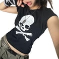 thumbnail image 2 of Camiseta gótica de calavera Punk para mujer, camiseta informal de verano de los años 90 con estampado gráfico Grunge Vintage, camiseta de manga corta Y2k, Top corto ajustado Tan Jianjun unisex, 2 of 2