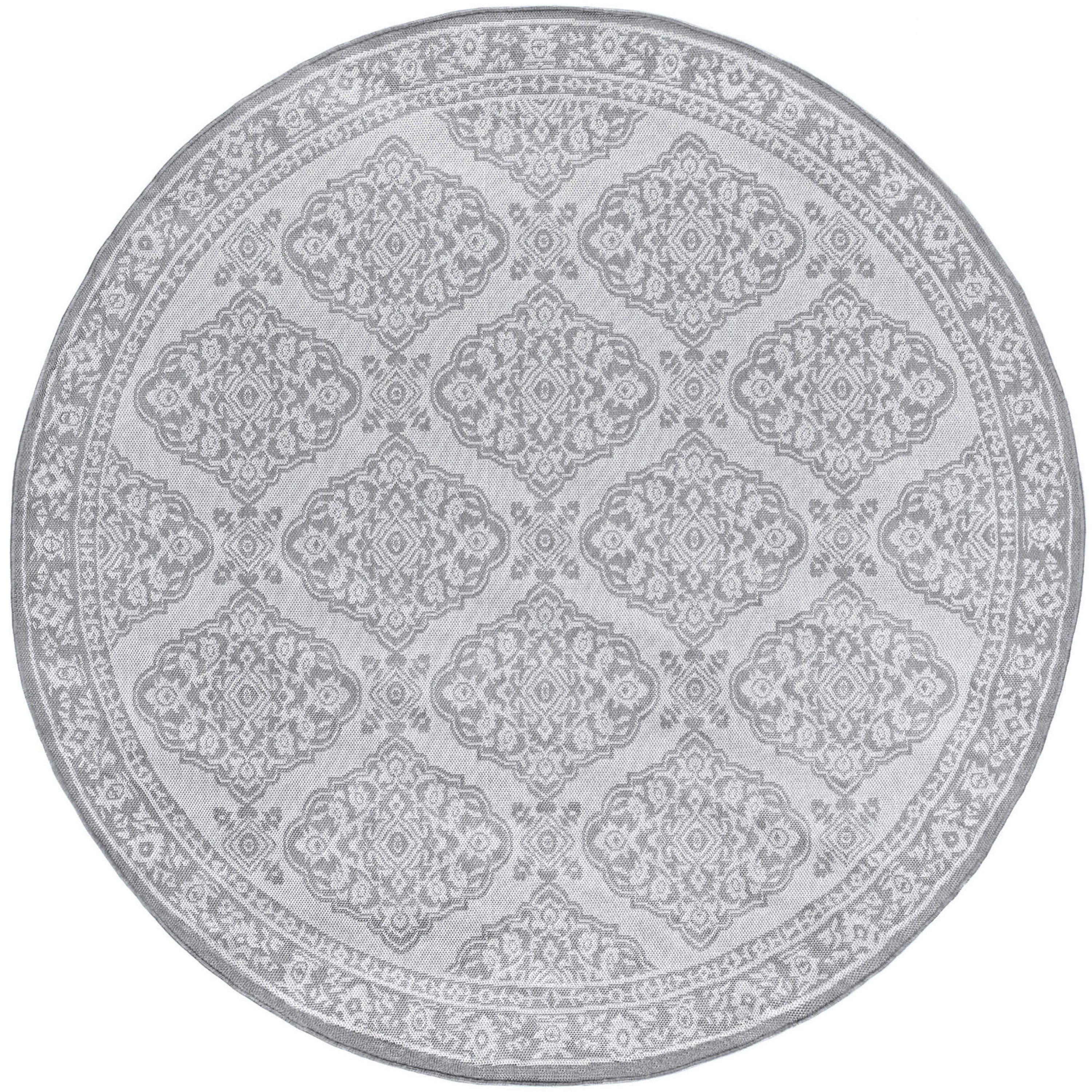 8ft Round Water Resistant, Large Indoor Outdoor Rugs for Patios, Front Door Entry, Entryway, Deck, Porch, Balcony | Outside Area Rug for Patio | Gray, Floral | Size: 7'11'' Round