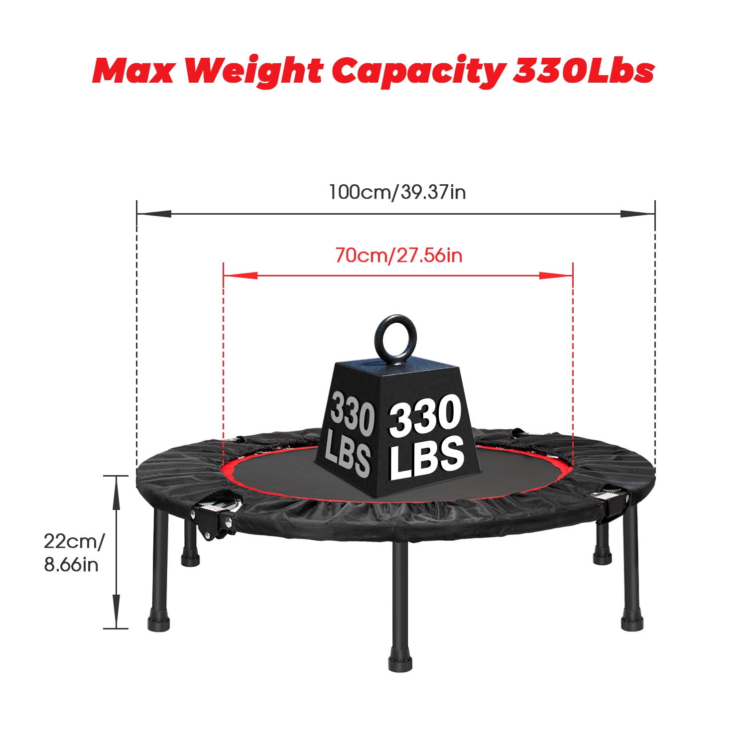40" Foldable Mini Exercise Trampoline, Indoor Fitness Rebounder Trampoline with Safety Pad, Stable & Quiet Exercise Rebounder for Kids Adults, Max 300lbs
