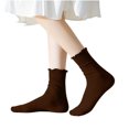 thumbnail image 5 of Fancifize Women Ribbed Mid Socks Casual Soft Stretch Solid Color Lettuce Edge Cute Socks for Fall Winter,Coffee, 5 of 6