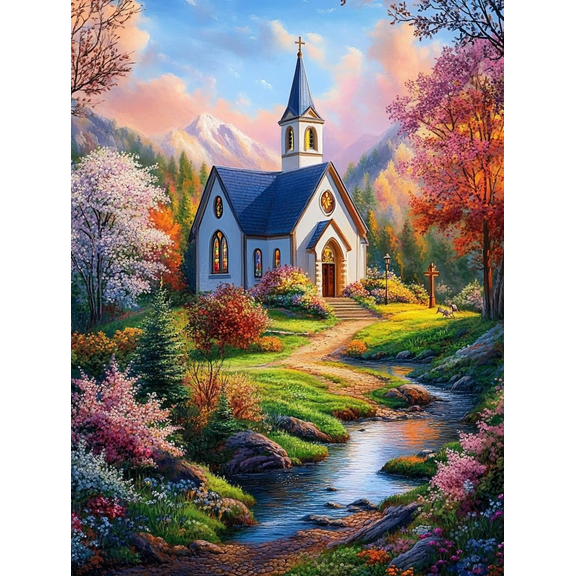 5D Christian Churches Beautiful Scenery Religious Diamond Art 12x16 Inch Full Drill Diamond Painting Kits for Adults & Beginners - DIY Art Crafts for Relaxation and Home Wall Decor 86A