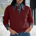 thumbnail image 6 of Ohufall Sweater for Women with Denim Collar, Button Long Sleeve Knit Top, Solid Patchwork Pullover Casual Fall Tops, 6 of 6