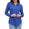 thumbnail image 3 of Uvplove Womens Tops Dressy Casual Fall Long Sleeve V Neck Shirts Waffle Zipper Collar Polo Shirts Blouses Victoria Blue-L, 3 of 7