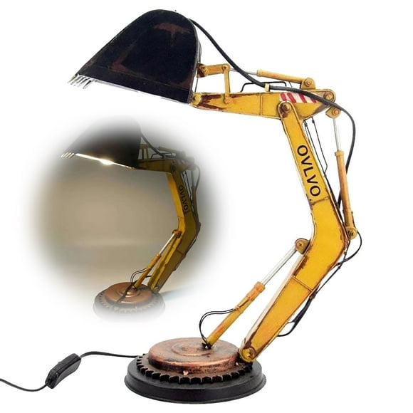 LPSSTORE Excavator Table Lamp Boys Lamps for Bedrooms Night Stand Lamps LED Desk Figurine Lamps Unique Movable Night Light Toddler Resin