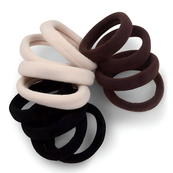VANIDO Hair Ties - Extra Gentle Soft and Stretchy Nylon Fabric Ponytail Holders in Black, Brown, Cream Neutral Colors - 12 Pack