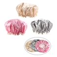 thumbnail image 1 of Juego de 3 gorros de ducha impermeables para mujer, gorros de baño reutilizables de doble capa con forro de PEVA., 1 of 5