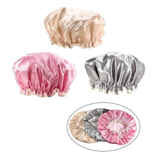 Juego de 3 gorros de ducha impermeables para mujer, gorros de baño reutilizables de doble capa con forro de PEVA.