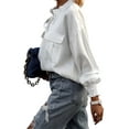 thumbnail image 4 of VSNOW Women Long Sleeve Tops Lace Up Pockets Casual Loose Shirt Blouse, 4 of 4