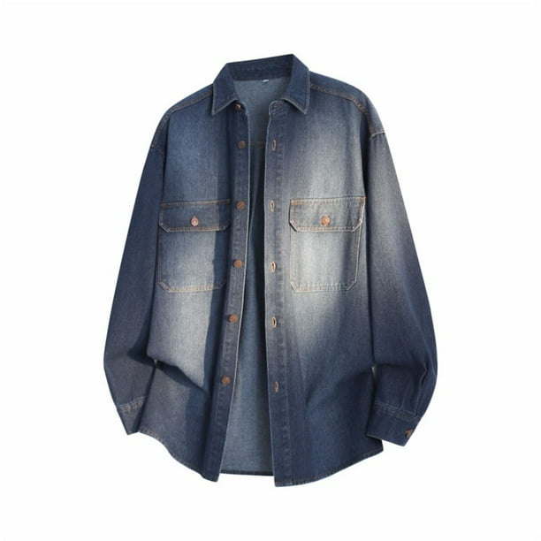 Blusa y camisa de manga larga con cuello vuelto para hombre, color liso, con botones y cuello vuelto, cárdigan de manga larga, blusa de poliéster para hombre
