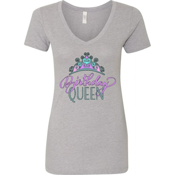 Inktastic Birthday Queen with Pink and Purple Tiara Women's V-Neck T-Shirt