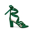 thumbnail image 3 of BLISSFUL STEP Women's Satin Lace Up Chunky High Heel Sandals Dark Green 8, 3 of 8