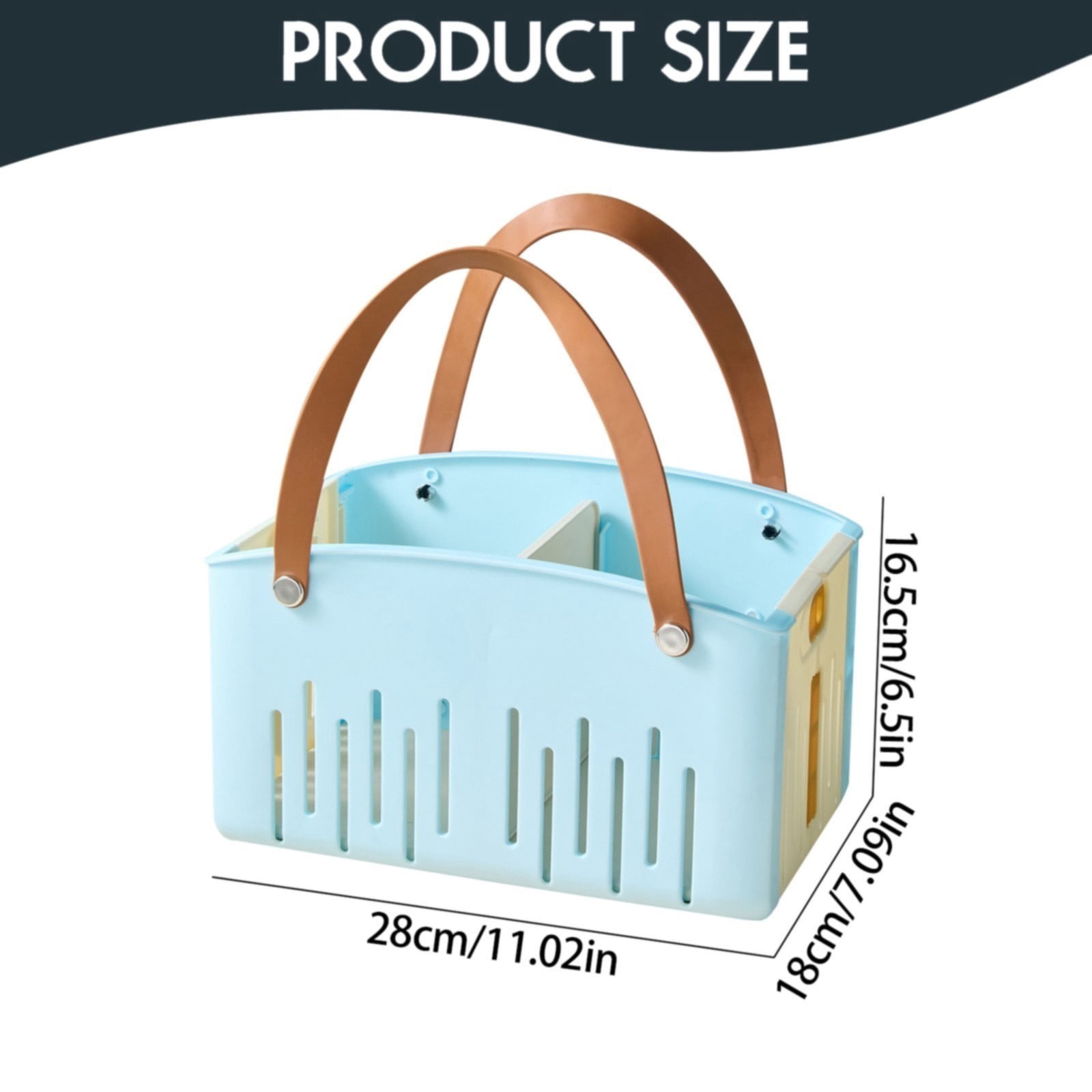 Portable Shower Caddy Basket, Plastic Collapsible Cleaning Organizer, Storage Tote with Handle, Removable Divider for College, Dorm Room, Camp, Gym, Dorm, Bathroom, 11.02x7.09x6.5"