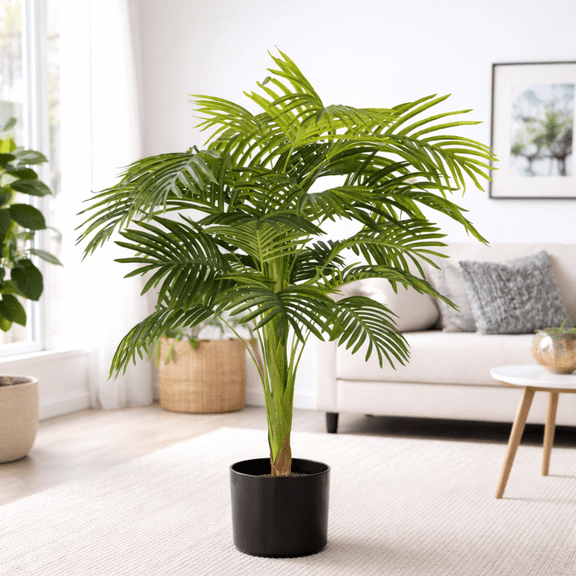 LCG Florals Artificial Tree, Palm Tree, 3.12 ft, Black Plastic Grower's Pot