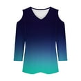 thumbnail image 4 of gbyLJF 3/4 Length Sleeve for Womens Fall Tops Off The Shoulder Shirts Summer V Neck T-Shirt Solid Color Tunic Tees A02_Navy M, 4 of 5