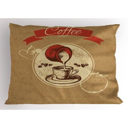- Coffee Pillow Sham Weathered Look Vintage Circle Frame Spilling Milk for a Creamy Taste, Decorative Standard Size Printed Pillowcase, 26 X 20 Inches, Pale Brown Vermilion Cream, by Ambesonne