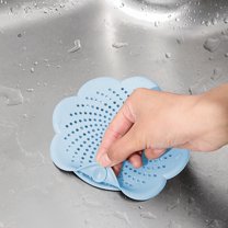 Floor Gutter Cover Mat | Soft Silicone Drain Protector | Anti-Clog Suction Mesh | Modern Non-Slip Shower Sink Strainer | 14.5 cm Diameter | Includes 1 | White Gray Blue Pink