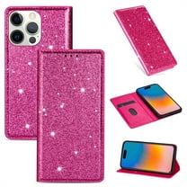 Feishell for iPhone 15 Pro 6.1 inch Wallet Case,Fashion Bling Glitter PU Leather Magnetic Closure Folio Card Slot Flip Kickstand Slim Phone Case for Women Girls,Rose