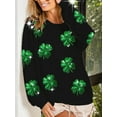thumbnail image 2 of Women St Patrick's Day T Shirts Sparkly Sequin Green Irish Clover Long Sleeve Crewneck Sweatshirt Funny Pullover Tops, 2 of 3