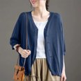 thumbnail image 4 of Lenpel Womens 3/4 Sleeve Cardigans Lightweight V Neck Button down Shirts Casual Loose Fit Cover up Tops Fall Clothes, 4 of 5