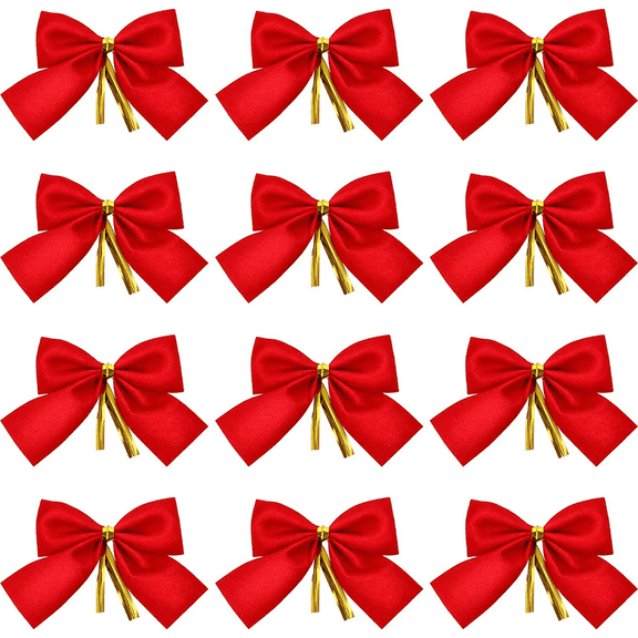 24pcs Christmas Mini Bows for Christmas Tree Decrations 2.75in Christmas Bows for Wedding Party Home Decoration Wreath Hanger Garlands Decorative Red