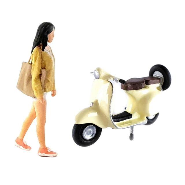 Figuras a escala 1/64, dioramas de motocicletas para niñas, colecciones, escenas callejeras de jardín de hadas, bricolaje Amarillo